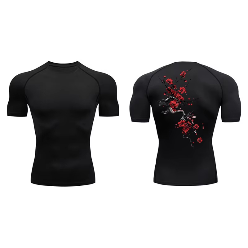 Running Gear Winter - Blossom Print Short Sleeve Compression for